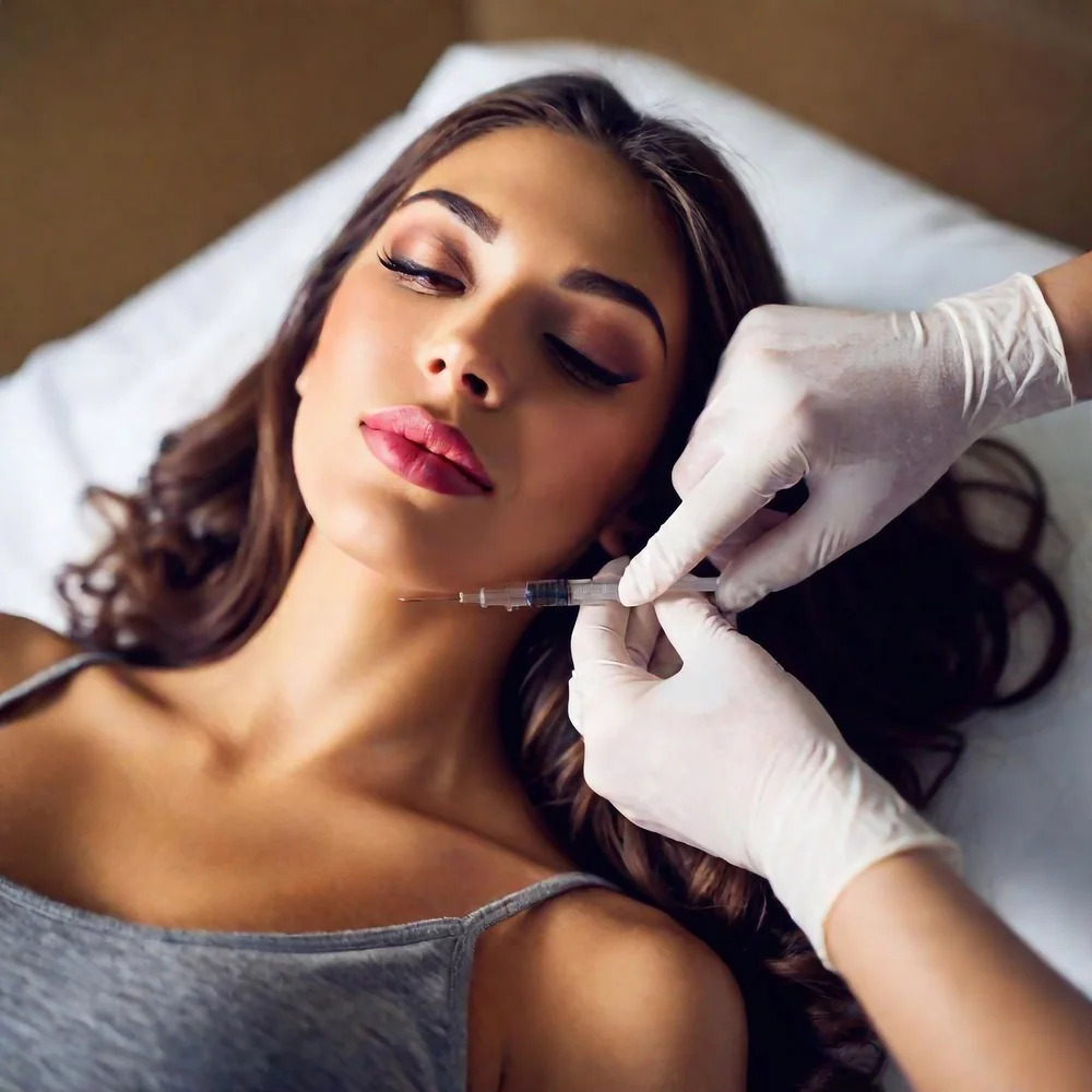 Client receiving a facial assessment before injectable treatment in a calm studio setting